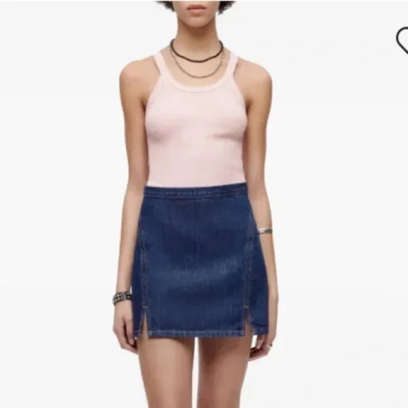 Re/Done  Split Front Denim Jean Mini Skirt in Fortuna Wash Womens size 26 - Picture 3 of 12